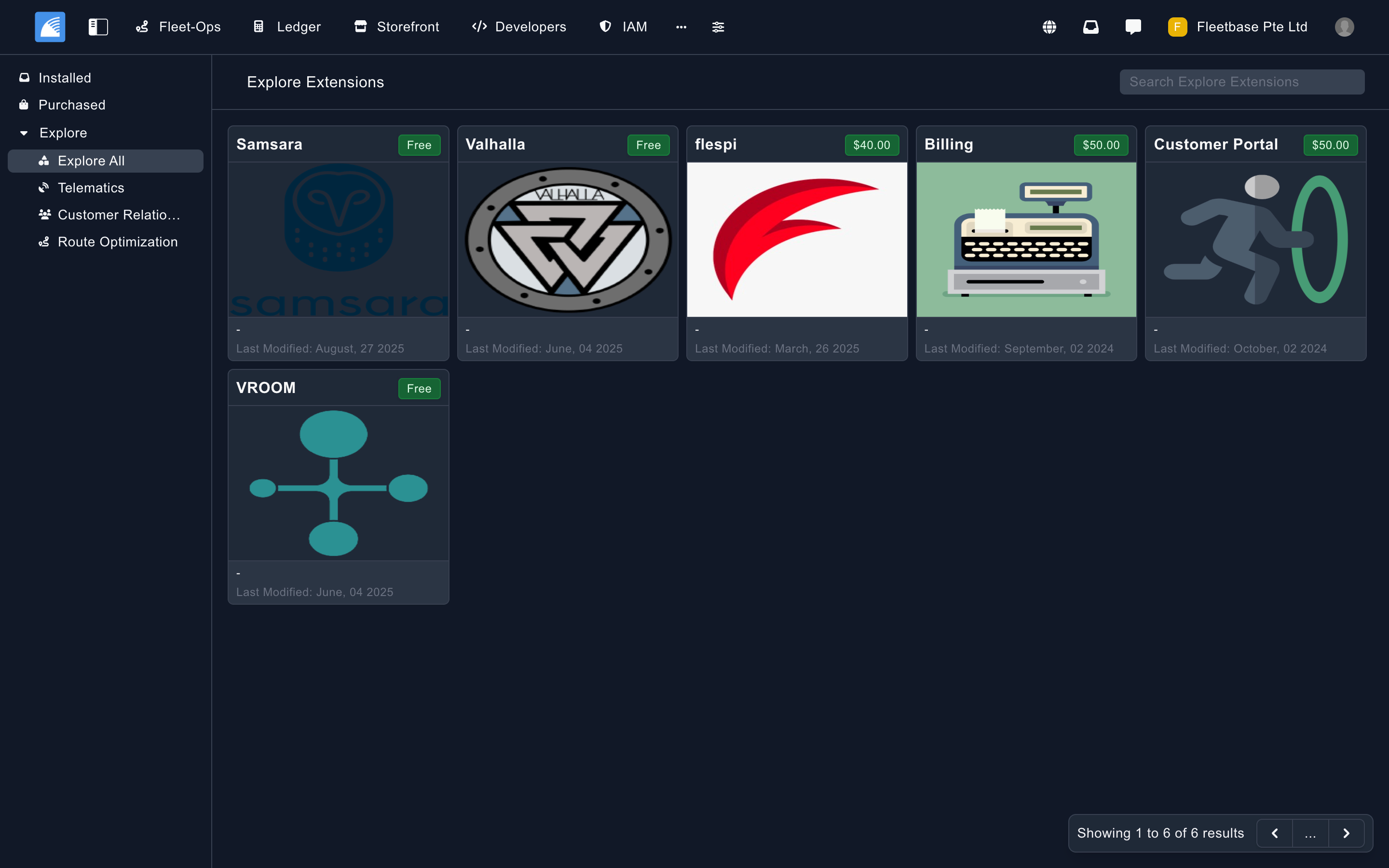 Fleetbase extensions marketplace showing available modules and integrations